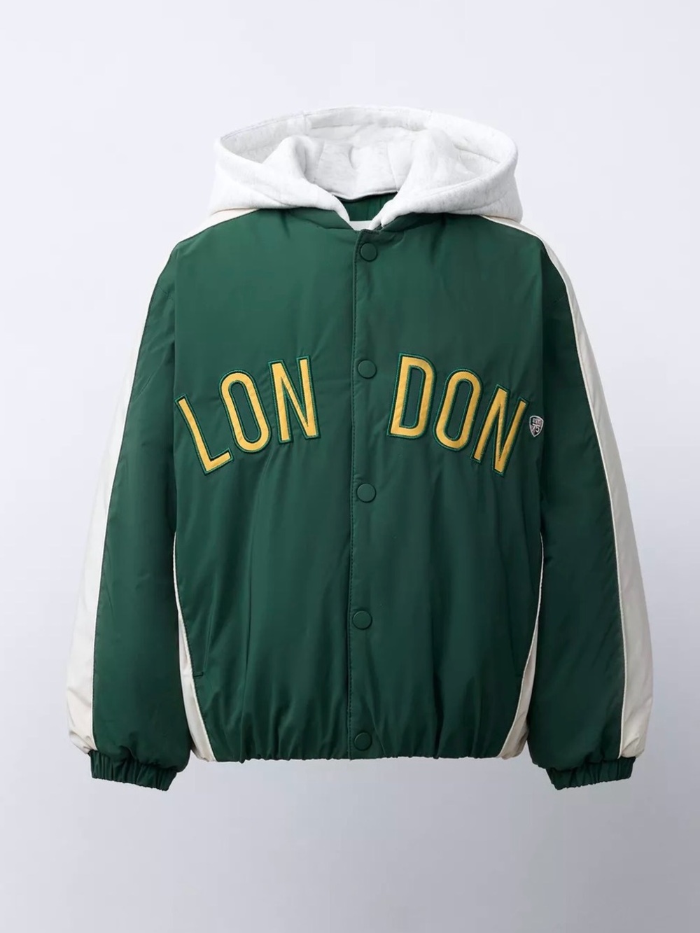 Zara Green 'LONDON' Bomber Jacket with Cream Stripes